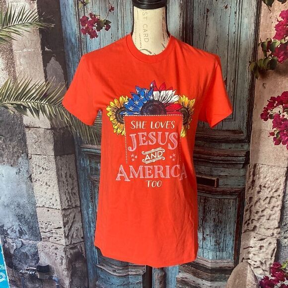 Delta ProWeight NWOT She Loves Jesus and America Too T-shirt, various sizes - Picture 1 of 10